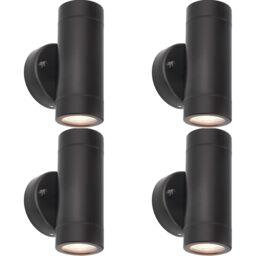 Loops 4 PACK Up & Down Twin Outdoor IP44 Wall Light - 2 x 7W GU10 LED - Matt Black