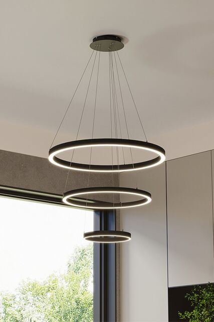 Living and Home Black 3 Light Round LED Pendant Light - image 1