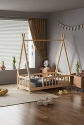 H&O Direct Solid Pine Wood House Bed Frame in Light Brown - thumbnail 6