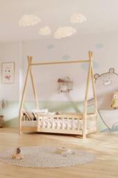 H&O Direct Solid Pine Wood House Bed Frame in Light Brown