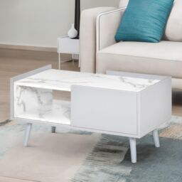 Pirlo Plush Faux Marble Coffee Table With Storage Shelf & Drawer Living Room Furniture in Light Grey - thumbnail 4