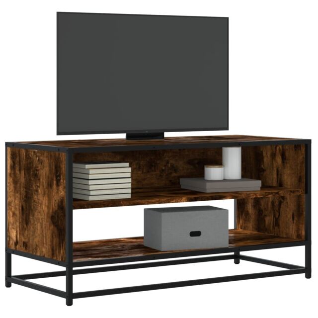 Berkfield Home TV Cabinet Smoked Oak 91x40x46 cm Engineered Wood & Metal in Brown - Size: 91 x 40 x 46 cm - image 1
