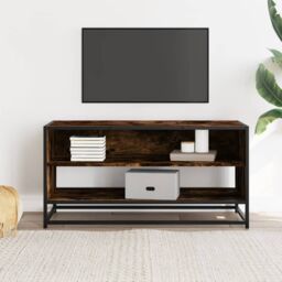 Berkfield Home TV Cabinet Smoked Oak 91x40x46 cm Engineered Wood & Metal in Brown - Size: 91 x 40 x 46 cm - thumbnail 3
