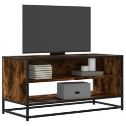 Berkfield Home TV Cabinet Smoked Oak 91x40x46 cm Engineered Wood & Metal in Brown - Size: 91 x 40 x 46 cm - thumbnail 1