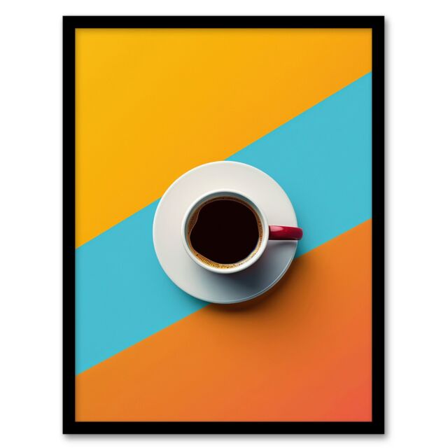 "Artery8 Coffee Cup Aerial View Vibrant Geometric Design Framed Art Print - Size: W12"" x H16""" - image 1