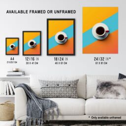 "Artery8 Coffee Cup Aerial View Vibrant Geometric Design Framed Art Print - Size: W12"" x H16""" - thumbnail 3