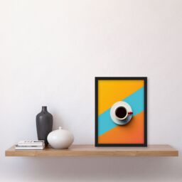 "Artery8 Coffee Cup Aerial View Vibrant Geometric Design Framed Art Print - Size: W12"" x H16""" - thumbnail 4