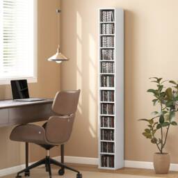HOMCOM Set of 2 CD Storage Units DVD Shelf with Adjustable Shelves, White - thumbnail 1