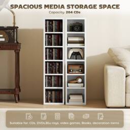 HOMCOM Set of 2 CD Storage Units DVD Shelf with Adjustable Shelves, White - thumbnail 4
