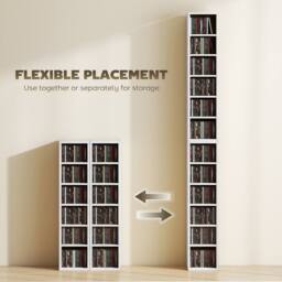 HOMCOM Set of 2 CD Storage Units DVD Shelf with Adjustable Shelves, White - thumbnail 6