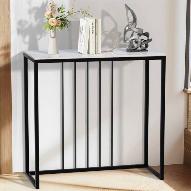 FORGEVIO Console Table Slim Behind Couch Sofa Side Table Marble Display Table in Black - image 1