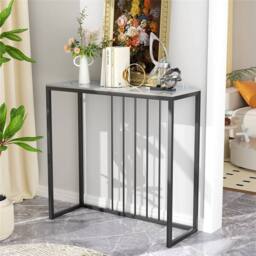 FORGEVIO Console Table Slim Behind Couch Sofa Side Table Marble Display Table in Black - thumbnail 4