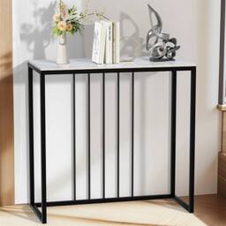 FORGEVIO Console Table Slim Behind Couch Sofa Side Table Marble Display Table in Black