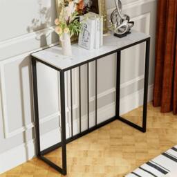 FORGEVIO Console Table Slim Behind Couch Sofa Side Table Marble Display Table in Black - thumbnail 5