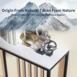 FORGEVIO Console Table Slim Behind Couch Sofa Side Table Marble Display Table in Black - thumbnail 3