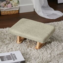 Living and Home Khaki Linen Upholstered Footstool with Wooden Legs - thumbnail 2