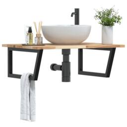 Berkfield Home Basin Shelf Wall Mounted Steel & Solid Wood Acacia in Brown - thumbnail 2