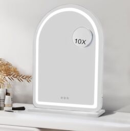 Downton Interiors White Metal Frame LED Vanity Dressing Tabletop Mirror 70cm - Soho Collection - Size: 700mm