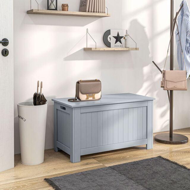 HOMCOM Storage Box Toy Chest Cabinet Unit Organizer with Lid & Safety Hinges in Grey - image 1