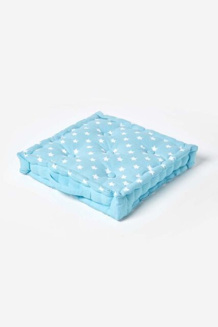 Homescapes Cotton Stars Floor Cushion in Blue - Size: 40 cm x 40 cm - image 1