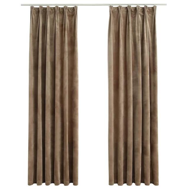 Berkfield Home Blackout Curtains 2 pcs with Hooks Velvet Beige 140x225 cm - image 1