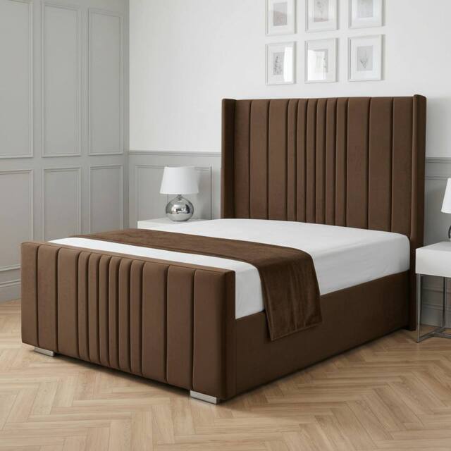 Living Comfort Bedz Cambridge Wingback Upholstered Bed Slatted Base with 48-Inch Headboard in Brown - Size: Single - image 1