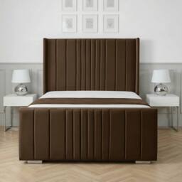 Living Comfort Bedz Cambridge Wingback Upholstered Bed Slatted Base with 48-Inch Headboard in Brown - Size: Single - thumbnail 2