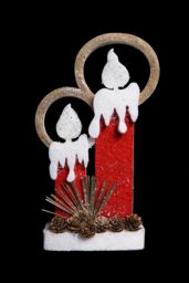 Shatchi 31Cm Christmas Pre Lit Twin Candles Battery Operated Glitter Foam Snow Covered Finish Table Decoration Red - thumbnail 2