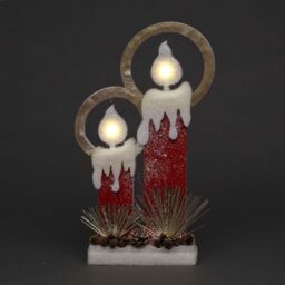 Shatchi 31Cm Christmas Pre Lit Twin Candles Battery Operated Glitter Foam Snow Covered Finish Table Decoration Red