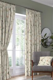 Dreams & Drapes 'Darnley' Nature Inspired Print Pair of Pencil Pleat Curtains With Tie-Backs in Coral - Size: 117 cm width x 137 cm drop
