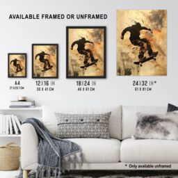 Artery8 Skateboarder Portrait Street Art Modern Framed Art Print in Beige - Size: A4 - thumbnail 3