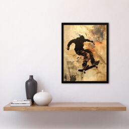 Artery8 Skateboarder Portrait Street Art Modern Framed Art Print in Beige - Size: A4 - thumbnail 4