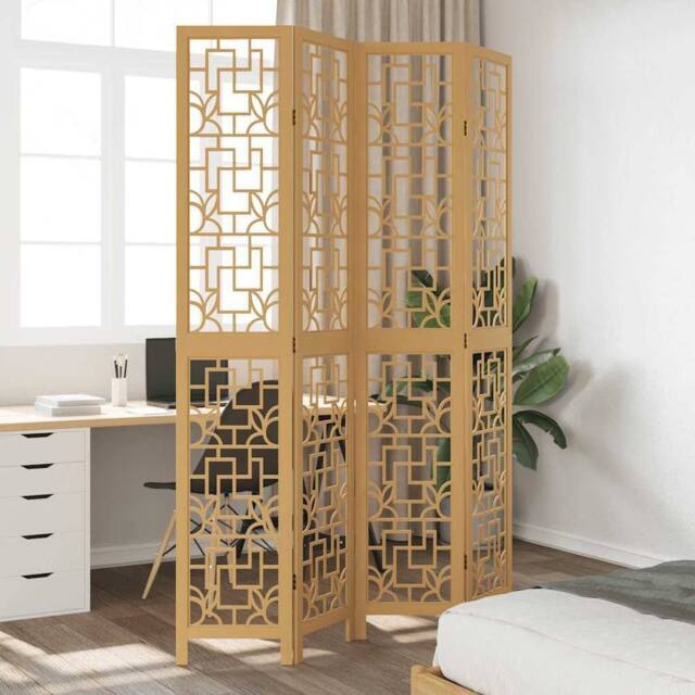 Berkfield Home Room Divider 4 Panels Brown Solid Wood Paulownia in Light Tan - image 1