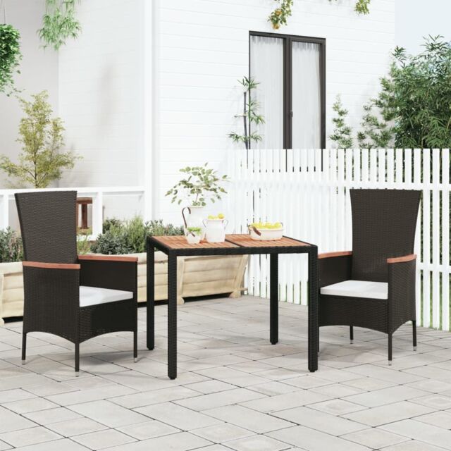 Berkfield Home Garden Table with Wooden Top Black Poly Rattan&Solid Wood Acacia - image 1