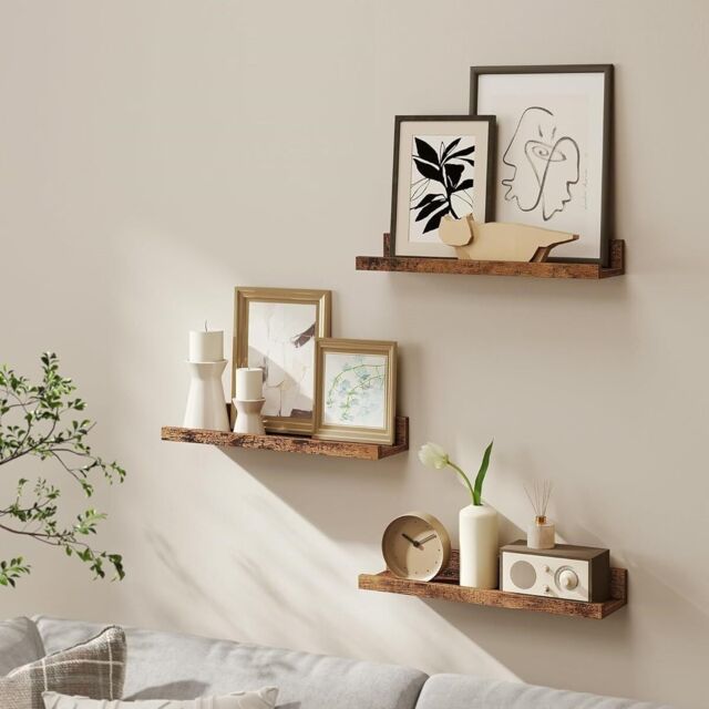 VASAGLE Set of 3 Wall Shelves Floating Shelves Display Racks Raised Edges in Brown - image 1