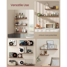 VASAGLE Set of 3 Wall Shelves Floating Shelves Display Racks Raised Edges in Brown - thumbnail 3