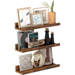 VASAGLE Set of 3 Wall Shelves Floating Shelves Display Racks Raised Edges in Brown - thumbnail 6