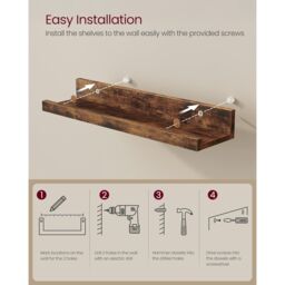 VASAGLE Set of 3 Wall Shelves Floating Shelves Display Racks Raised Edges in Brown - thumbnail 5