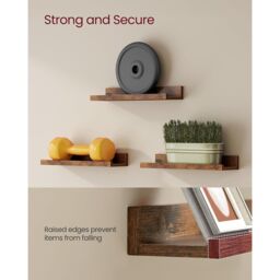 VASAGLE Set of 3 Wall Shelves Floating Shelves Display Racks Raised Edges in Brown - thumbnail 4
