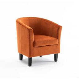 NESTLUNE Burnt Orange Velvet Tub Chair Black Legs Armchair - Size: 100 cm x 60 cm - thumbnail 1
