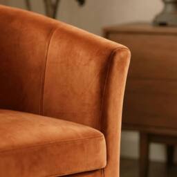 NESTLUNE Burnt Orange Velvet Tub Chair Black Legs Armchair - Size: 100 cm x 60 cm - thumbnail 2