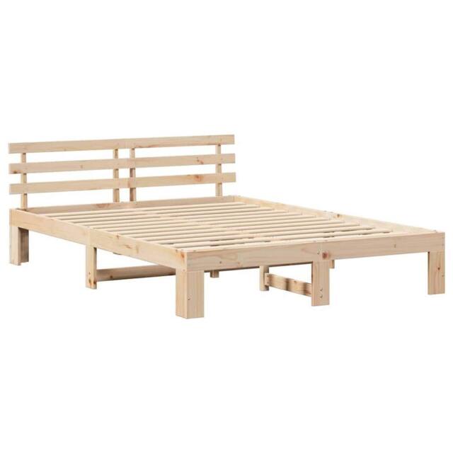 Berkfield Home Pine Wood Bed Frame Natural Solid Pine wood 140 x 200 cm in Light Beige - image 1