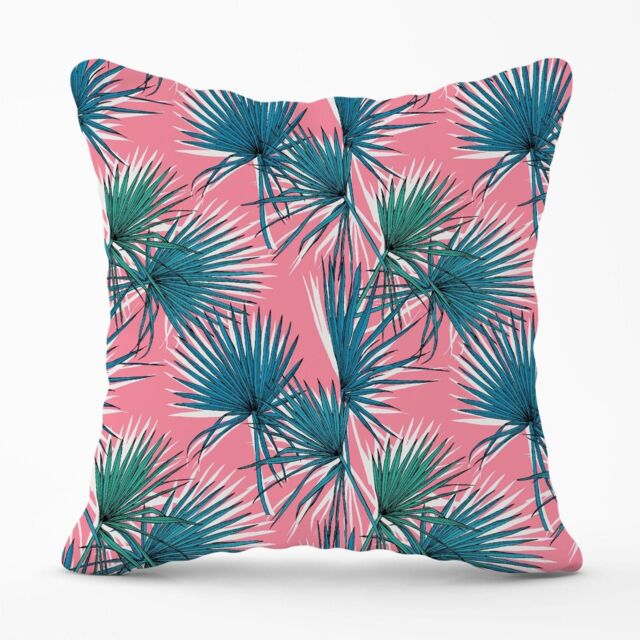 Warren Reed - Designer Pink Green Fan Palms Outdoor Cushion - Size: 60 cm x 60 cm - image 1