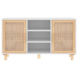 Berkfield Home Sideboard White 105x30x60 cm Solid Wood Pine & Natural Rattan - Size: 105 x 30 x 60 cm - thumbnail 4