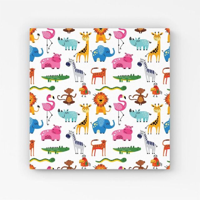 Warren Reed - Designer Hand Drawn Cartoon Animals Canvas in Pink - Size: w40 inch x h40 inch - image 1