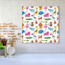 Warren Reed - Designer Hand Drawn Cartoon Animals Canvas in Pink - Size: w40 inch x h40 inch - thumbnail 2