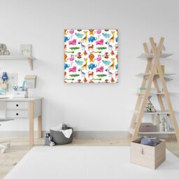 Warren Reed - Designer Hand Drawn Cartoon Animals Canvas in Pink - Size: w40 inch x h40 inch - thumbnail 3