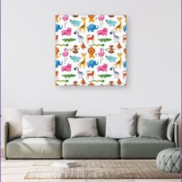 Warren Reed - Designer Hand Drawn Cartoon Animals Canvas in Pink - Size: w40 inch x h40 inch - thumbnail 4