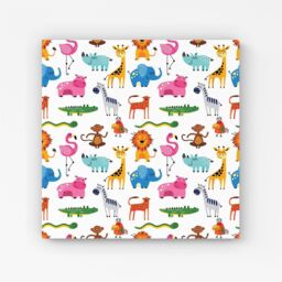 Warren Reed - Designer Hand Drawn Cartoon Animals Canvas in Pink - Size: w40 inch x h40 inch - thumbnail 1