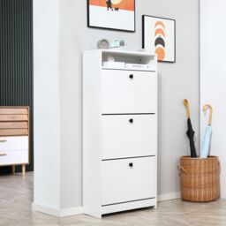 HOMCOM Shoe Storage Cabinet Footwear Rack Organiser with 3 Flip up Drawers in White